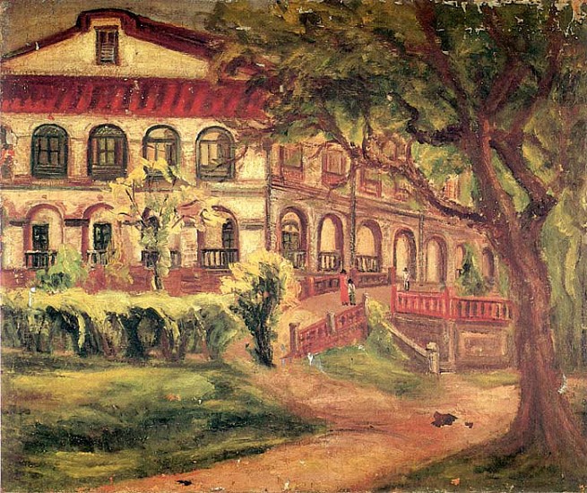 Chen é™ˆæ¾„æ³¢çš„ Chengpo, Campus of Changrong Girls' High School<br /><br />
é~~ ·æ¦®å¥³ä¸­æ ¡åœ’/ é™³æ¾„æ³¢
1941, Oil on canvas